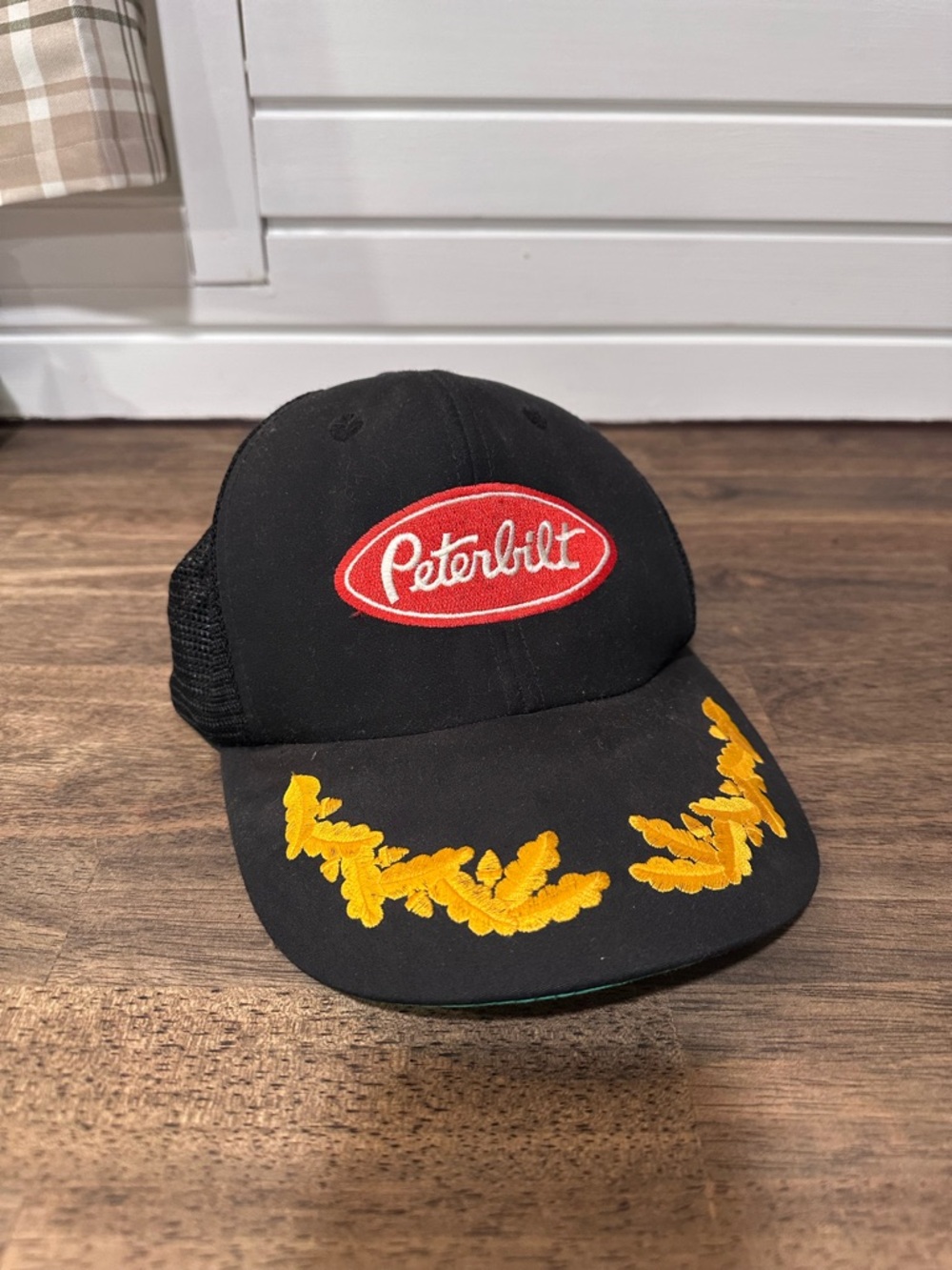 Vintage Peterbilt Black Truckers Hat with Yellow Embroidered Laurel